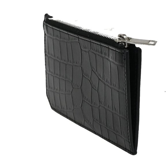 SAINT LAURENT Logo Compact Card Case Coin Wallet Embossing Leather Black - Picture 7 of 16